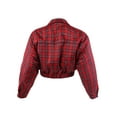 thumbnail image 3 of A2Y Women's Cropped Front Two Pocket Snap Quilted Padding Bomber Jacket Red Plaid M, 3 of 3