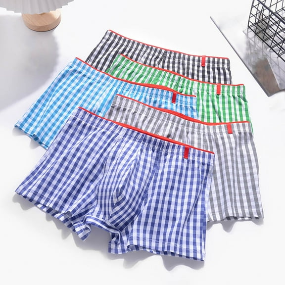 ZRGHAOYLQ Boxer Briefs Mens Underwear Men Pack Soft Cotton Underpants Elastic Waist Short Pants Loose Fit Plaid Pants