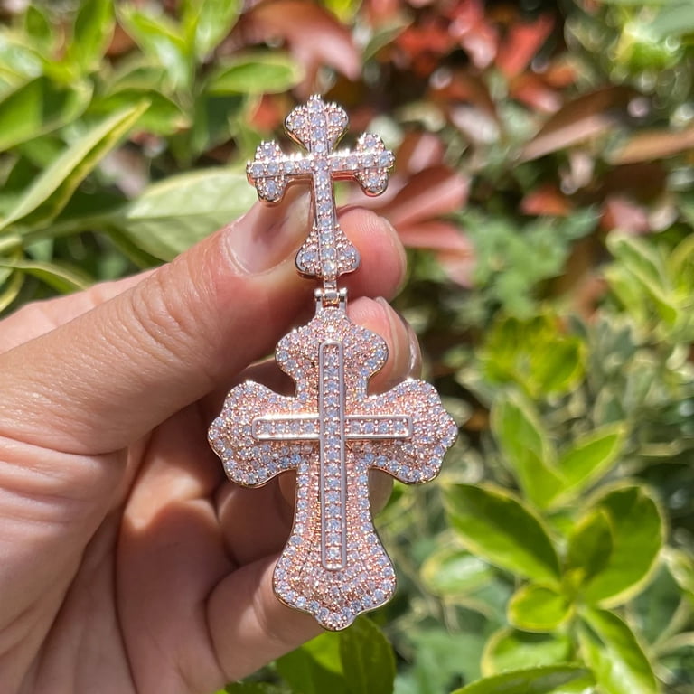 Iced Out Skull Cross Pendant Necklace – 14K Gold Plated With CZ Diamonds, 20 Inch Rope Chain