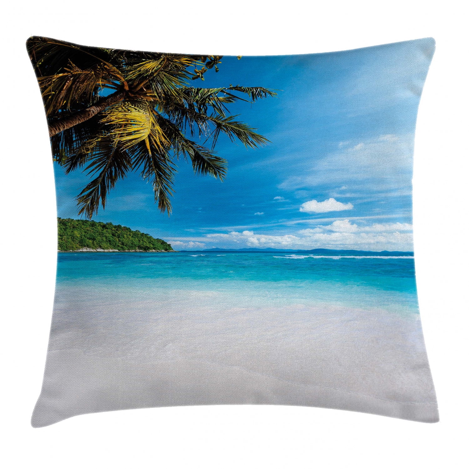 Tropical Throw Pillow Cushion Cover, Exotic Beach with White Sand and ...