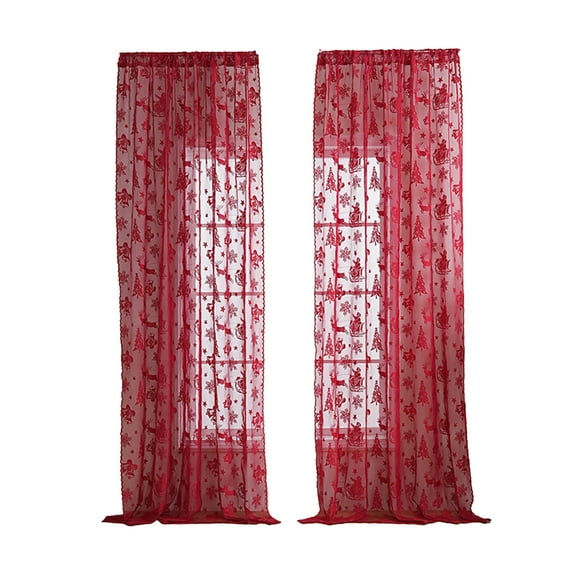 Christmas Sleigh Pattern Window Curtains Set Of 2 Red Green Festive Decor 140x100cm Easy Installation Home Holiday Decorations