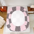 thumbnail image 5 of jejeloiu Geometric Plaid Grid Queen Sheet Sets,Modern Geometric Checkered Flat Sheet,Pink Black Checkerboard Queen Fitted Sheet For Children,Microfiber Bedroom Decor,4-Piece, 5 of 7
