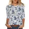 thumbnail image 2 of Tunic Blouse for Women Crewneck 3/4 Sleeve Boho Casual Loose Fit Elegant Scrollwork Floral Print Soft Breathable Lightweight Fashion Pullover Summer Fall Tops, 2 of 5