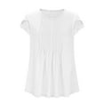 thumbnail image 5 of DondPO Womens Tops Womens Solid Color Casual Round Neck Pleated Line Chest Petal Short Sleeve T Shirt Top Blouse Womens Dressy Tops Tops for Women Trendy White XL, 5 of 7