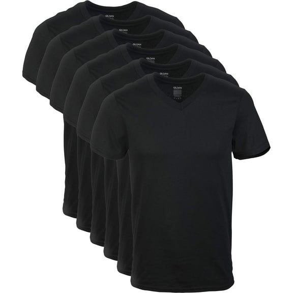 Gildan Men's V-Neck T-Shirts, Multipack, Style G1103, Black 6-Pack, Large