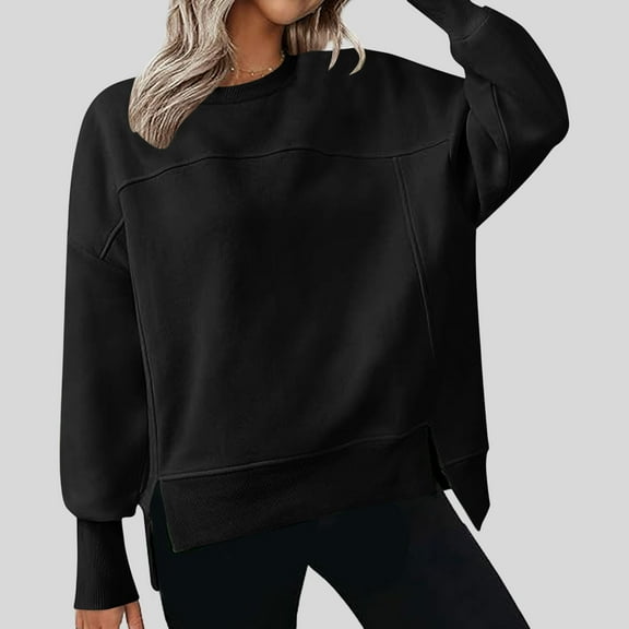 Craaazy Oversized Tshirts For Women Crewneck Side Slit Long Sleeve Pullover Gifts