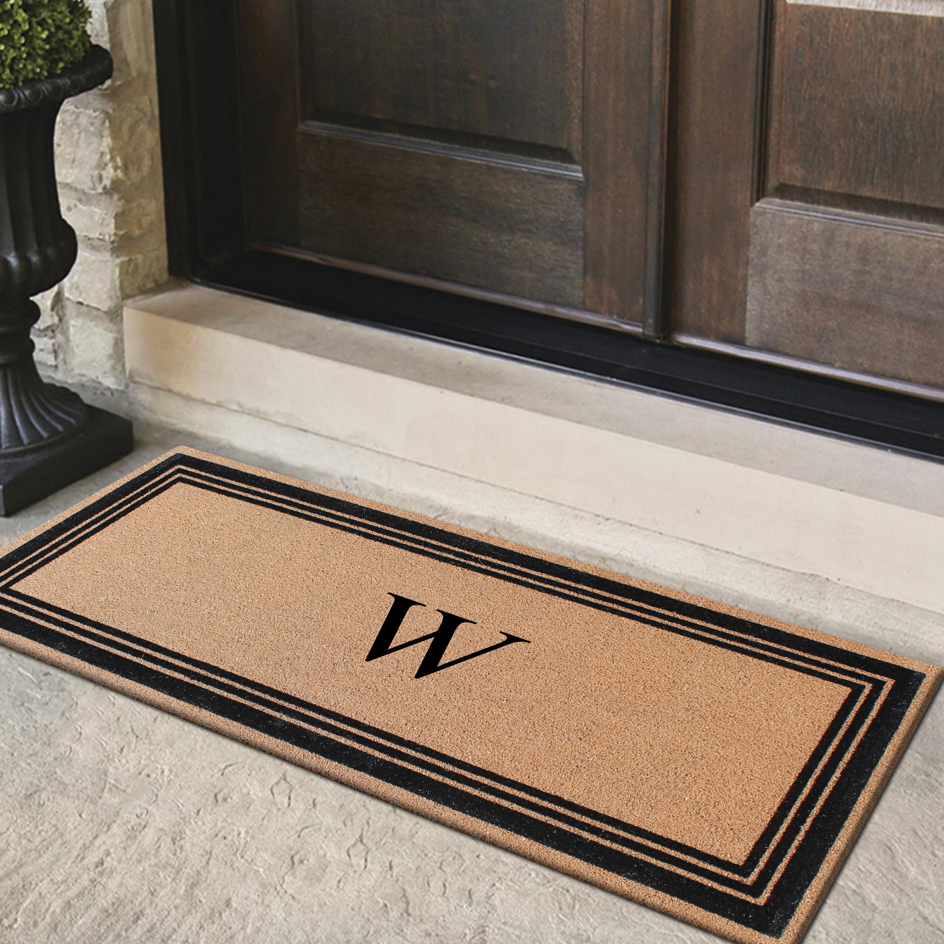 A1HC Natural Coir Flock Monogrammed Door Mat for Front Door, 30x60, Anti-Shed Treated Durable Doormat Outdoor Entrance, Heavy Duty, Thin Profile, Easy to Clean, Long Lasting, Front Door Entry Doormat