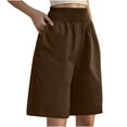thumbnail image 2 of IDALL Athletic Shorts for Women Linen Shorts Womens Casual Solid Side Pockets Pants Shorts Elastic Waist Pockets Daily Shorts Summer Shorts Lounge Shorts Women Brown L, 2 of 6