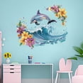thumbnail image 2 of Adhesivos de pared con dibujos animados de delfines y olas con forma de océano y flores, 2 of 4