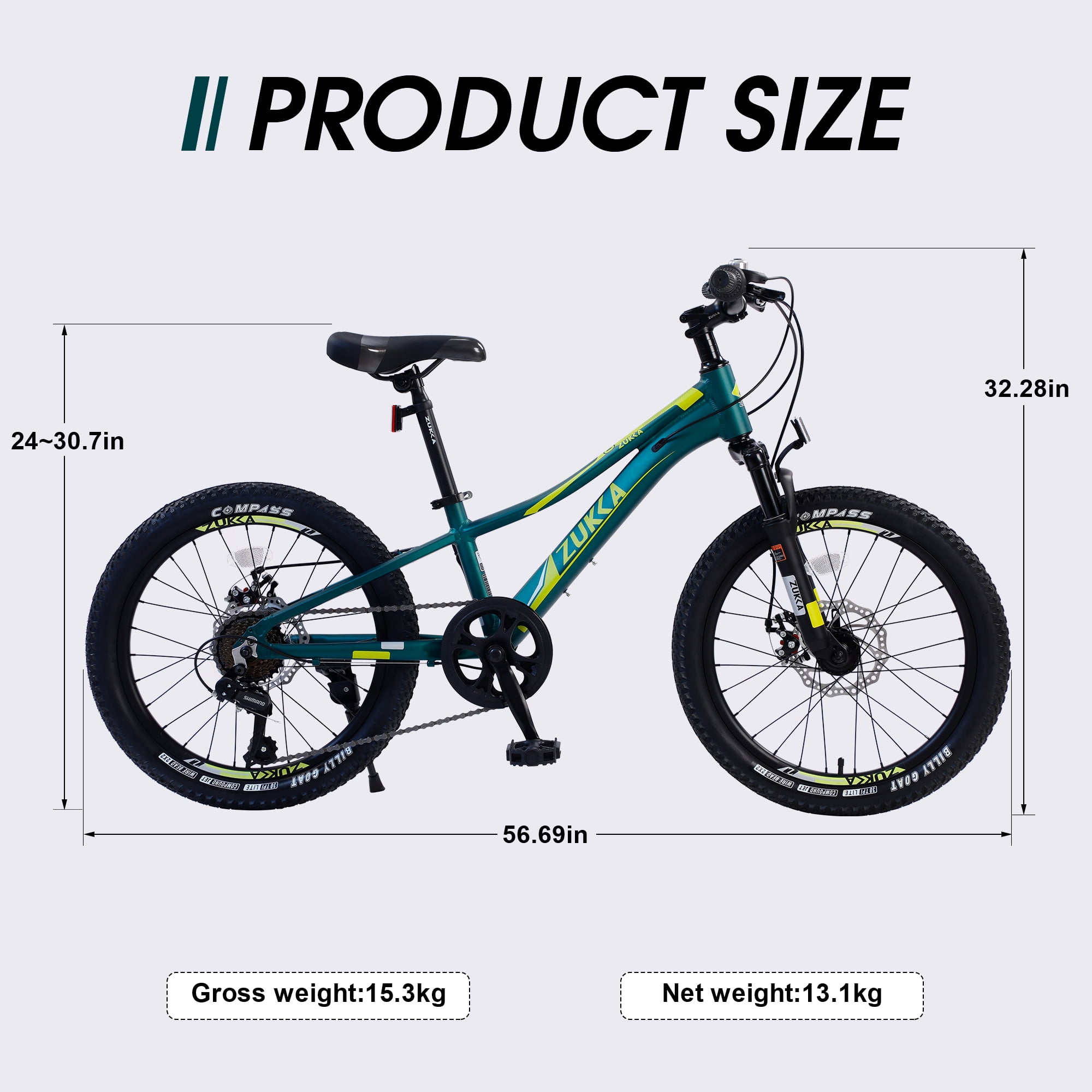 Meghna 20” Mountain Bike 7 Speed Green MTB Bicycle for Kids Boy 5-9 Years
