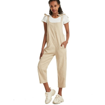 

Aayomet Jumpsuits For Women Casual Womens Cotton Fashion Solid Color Overalls Casual Jumpsuits Romper Khaki M