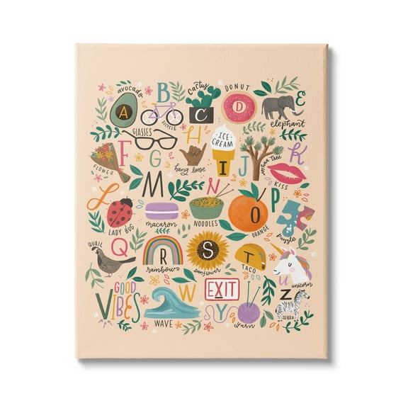 Stupell Industries Whimsical Kid's Alphabet Playful ABC Illustrations Everyday Items, 36 x 48, Design by Loni Harris