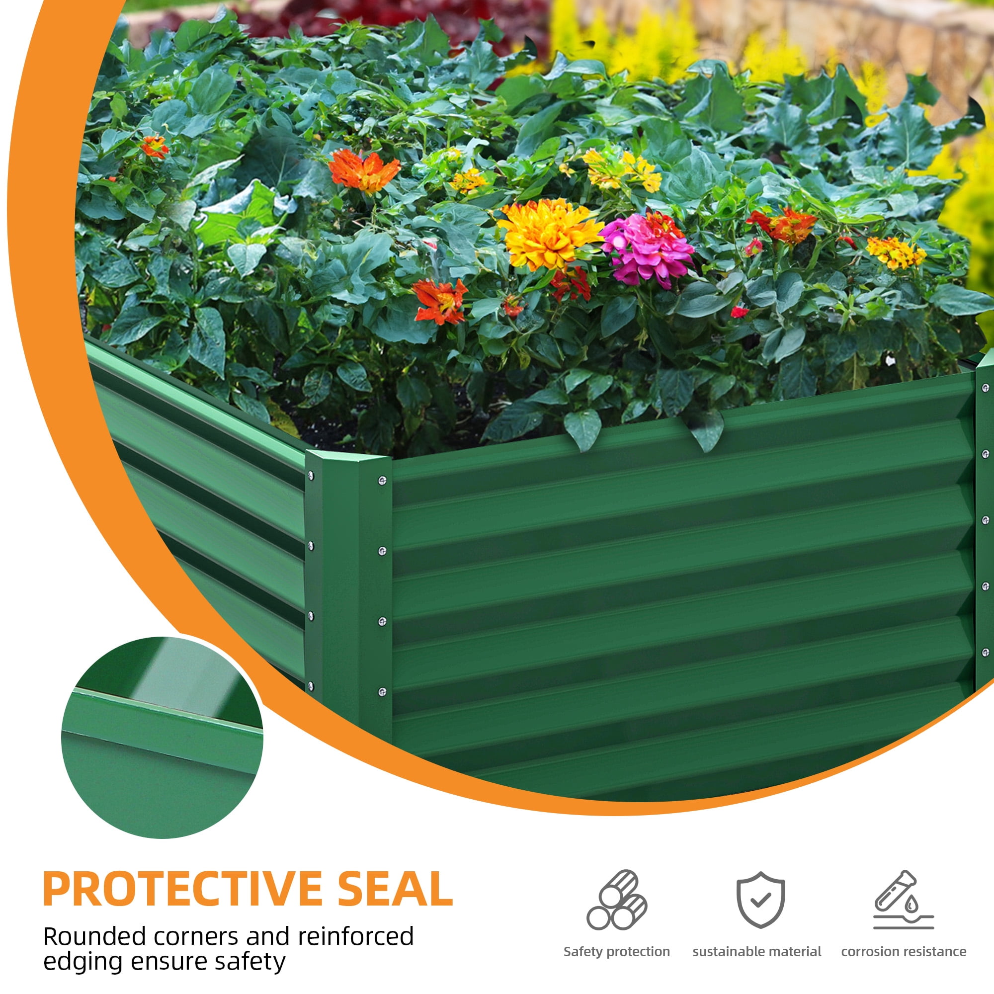 Uforic 6ftx3ftx1.5ft Large Raised Garden Bed Kit,Outdoor Galvanized Metal Patio Planter Box with Safety Rubber & Gloves, for Vegetables Flowers,Green