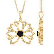 Rosec Jewels Real Black Diamond Floral Pendant Necklace for Women - AAA Quality, 14K Yellow Gold