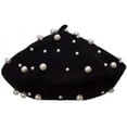 thumbnail image 5 of Women's Wool Berets Sweet French Pearl Beaded Beret Cap Winter Hat Knitted Beanie Hat for Girls, 5 of 7