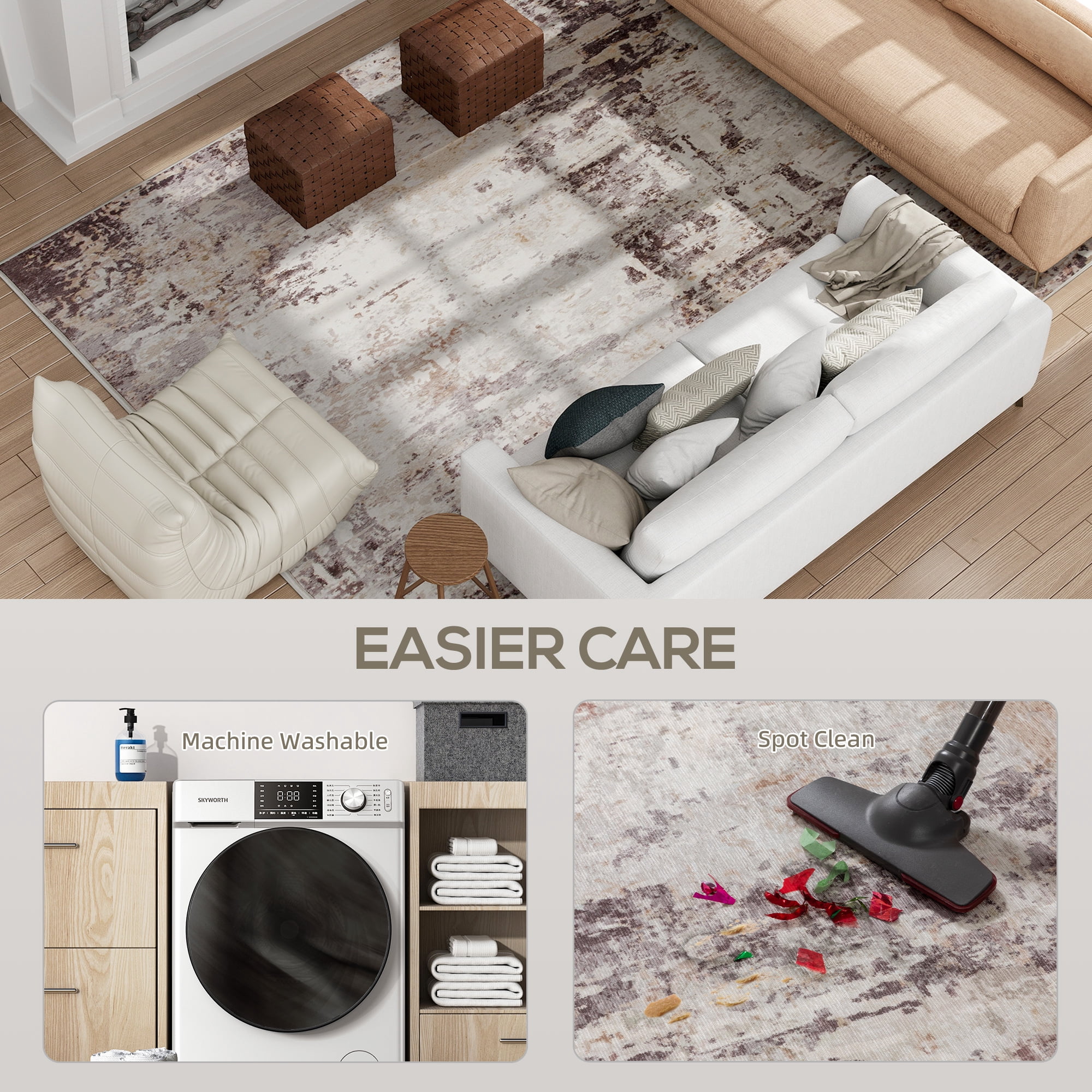 Area Rug 120.1"x96.1" Chenille Soft Non-Slip TPR Backing Machine Washable Rug for Living Room Bedroom