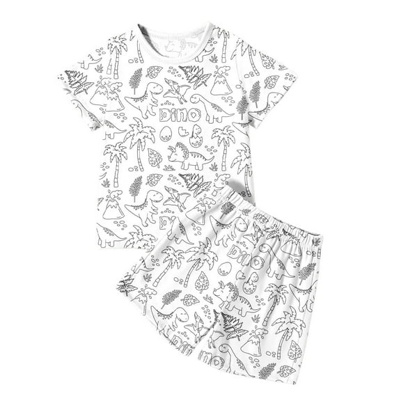Back To School Clothes Colorable Pajamas Loungewear Set Cartoon Pj Comfy Fit Short Sleeve Kids Pulloverr Sleepwear Set 9-10 Years #White