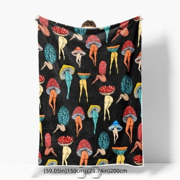 [60x50inch] Soft Funny Throw Blanket Mushroom Pattern Blanket,Colorful Throw,Cool Bedroom Accessories Bedding,Air-conditioned Warm Nap For Home & Office