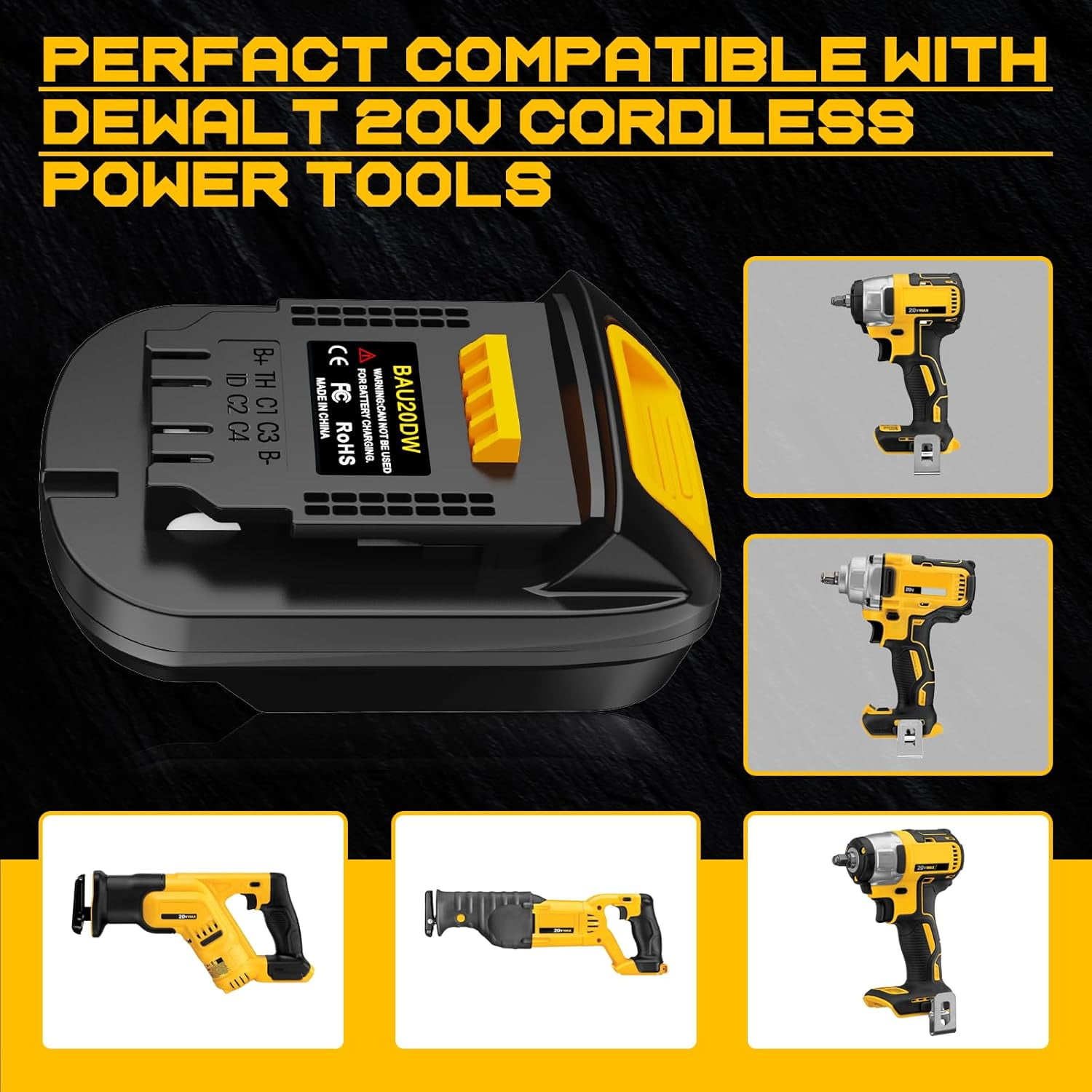 Adapter for Bauer 20V Li-ion Battery Convert to for De*walt 20 V MAX Battery, Use for De*walt 20V 60V Battery Cordless Power Tools(Adapter Only)