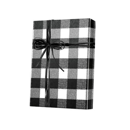 1 Pack, Buffalo Plaid Black and White Gift Wrap, 24"x417', Half Ream Roll for Party, Holiday & Events, Made in USA