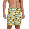thumbnail image 2 of Balery White Blue Striped Sunflower Pantalones cortos de pijama de punto de algodón para hombre con cinturilla y bolsillos-Large, 2 of 6