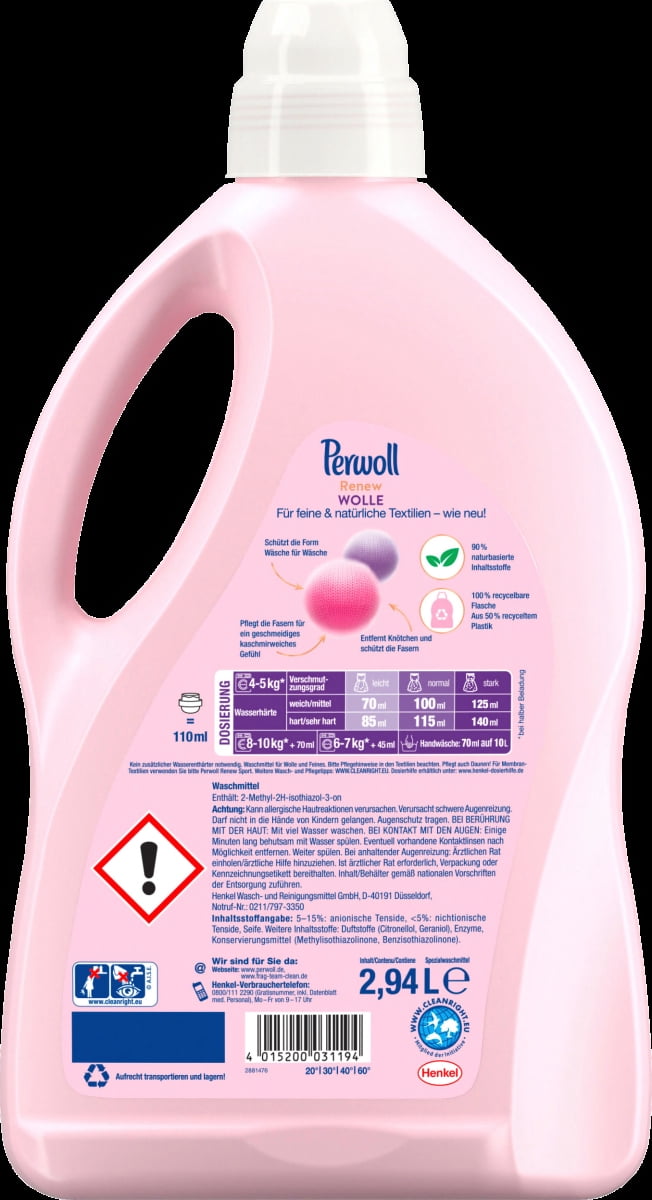 Perwoll Renew Wool & Fine Fabric Care Liquid Detergent for Wool, Silk and Fine Fabrics (1 x 42 Wash Loads)