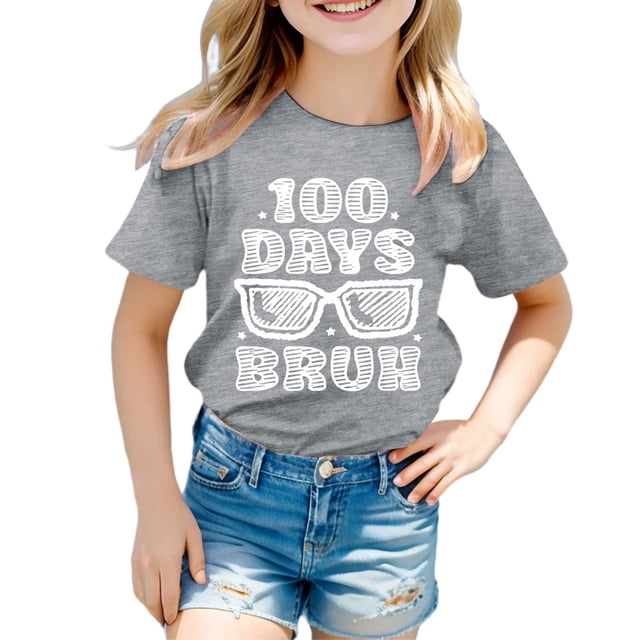 TZEWGL Tops For Toddler Short Sleeve 100 Days Of School Prints Trendy Fans Present Clothes For Infnants size 8-9T