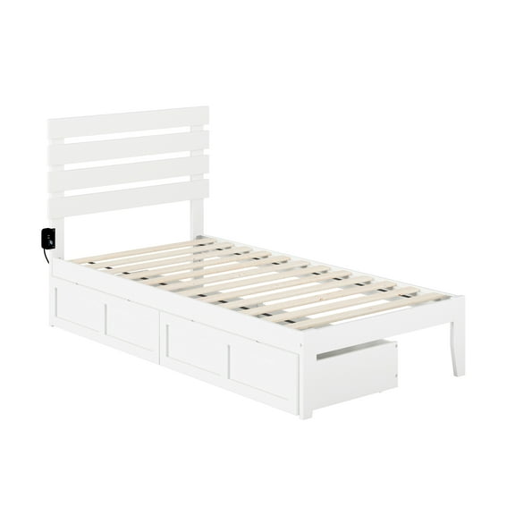 Oxford Twin Bed with USB Turbo Charger and 2 Drawers in White
