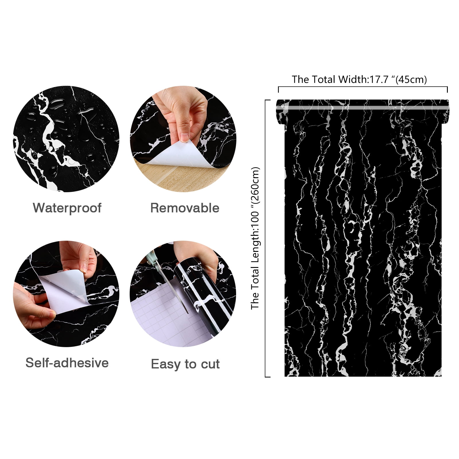CHIHUT Glossy Black Marble Contact Paper for Countertops Waterproof 17.7"x100" Marble Peel and Stick Wallpaper for Bedroom Vinyl Self Adhesive Removable Wallpaper for Kitchen Cabinets Walls Shelf