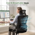 thumbnail image 4 of Mesh Office Chair, Ergonomic Rolling Swivel Desk Chairs with Lumbar Support, High Back Desk Chair with Headrest, Comfy Computer Chair for Home, Office, Bedroom, Study, Student (Black), 4 of 11
