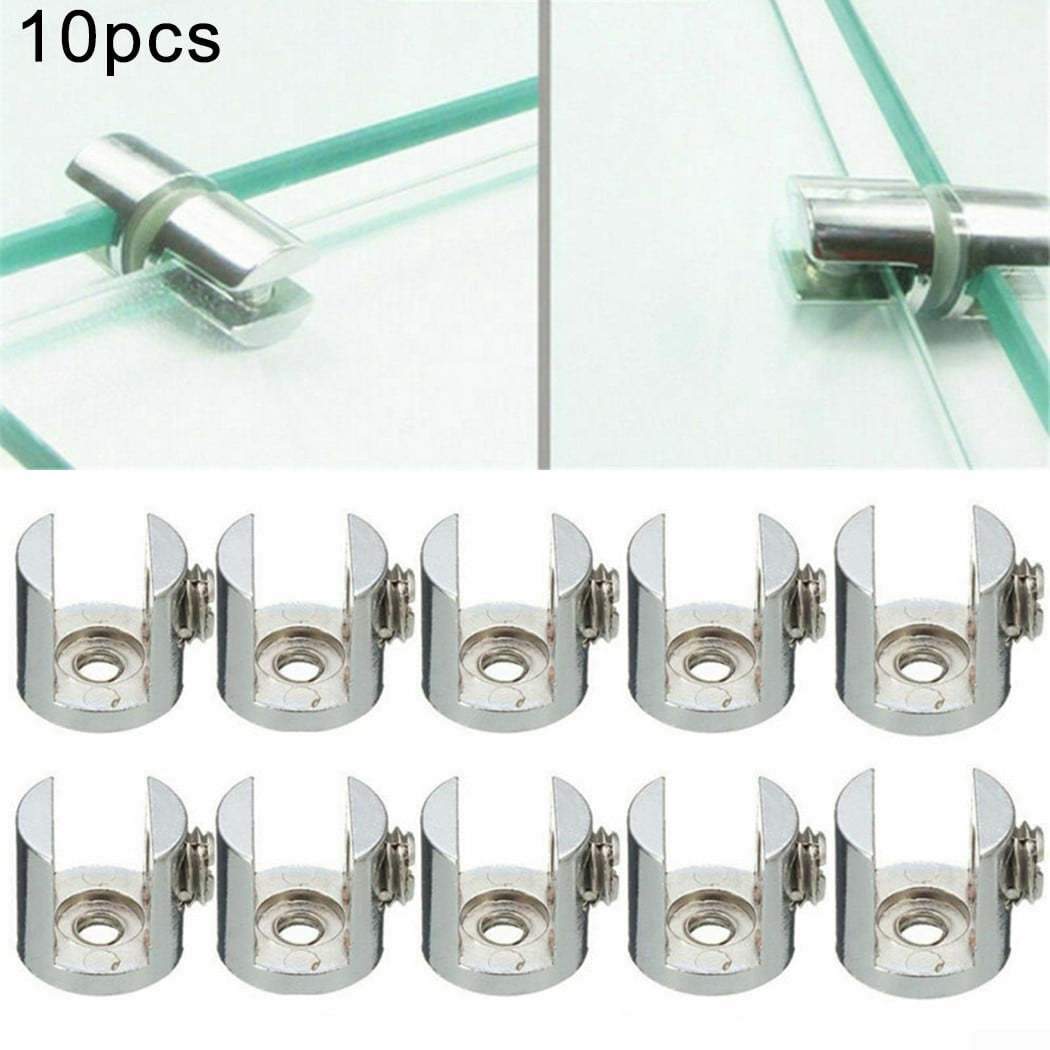 10Pcs Glass Shelf Support Clamp Clip Polished Chrome Shelves 6-12mm Size Silver 