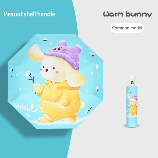 Pegamento encantador soleado y lluvioso paraguas automático para niños paraguas plegable para niños paraguas de dibujos animados con logotipo negro cartón personalizado