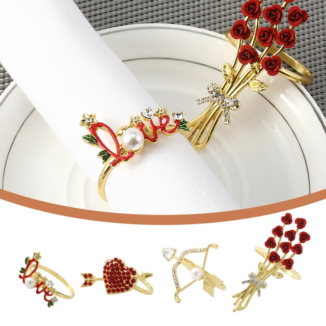 Xihbxyly Servilletero de San Valentín, Romántico, con Forma de Corazón, de Aleación, Ideal para Decorar Mesas, Fiestas y Uso En Restaurantes y Hogares.