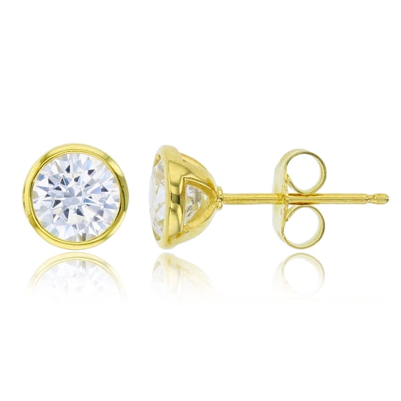 Decadence Sterling Silver Yellow 6mm Round Cut Cubic Zirconia Bezel Solitaire Stud Earring