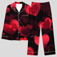 thumbnail image 4 of Jamicy Button Up Pajamas for Women Valentine's Day Silky Pajamas Floral Print Satin Pajama Set Long Sleeve Button Up Soft Sleepwear Cute Pj Sets, 4 of 7