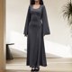 thumbnail image 3 of Vestido con cordones Otoño Largo Estilo casual Mujer Traje de vacaciones simple Kuymtek Gris oscuro T M para Mujer, 3 of 6