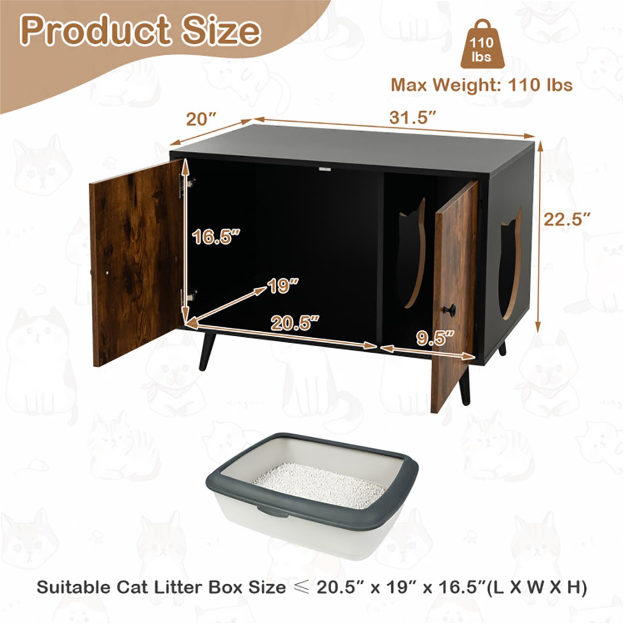 Kadyn 31" Cat Litter Box Enclosure, Hidden Litter Box Furniture, Wood Cat House Washroom Cabinet Fit for Most of Cat and Litter Box, Black