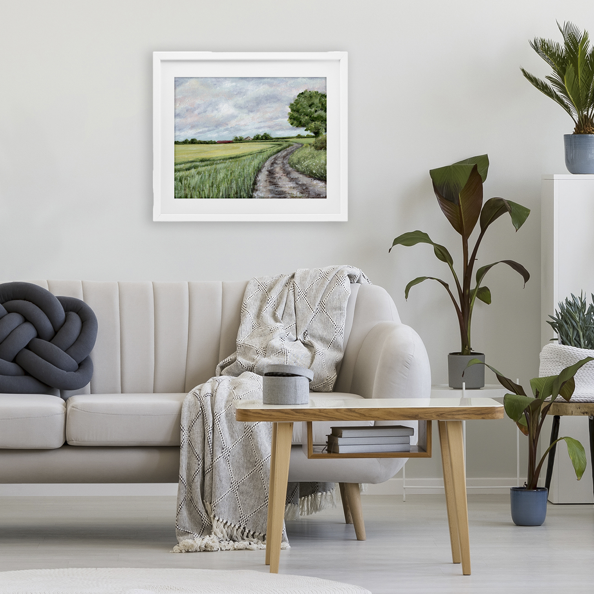 Winding Country Roads White Framed Print Under Glass, design by Leah Noel Art