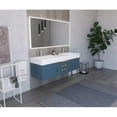 thumbnail image 6 of Amazon 60" Blue Wood Floating Vanity with White Top and Gold Trim, 6 of 10