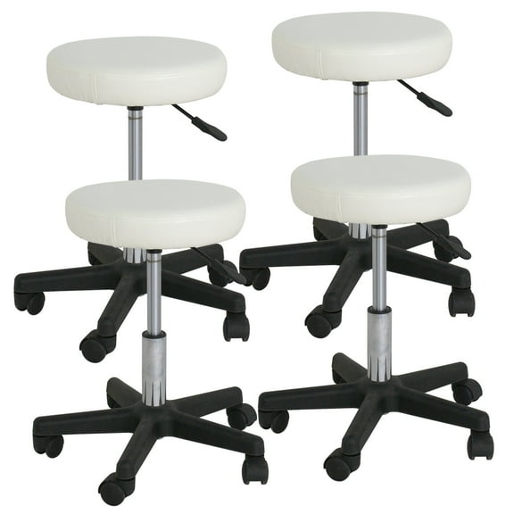 ZenStyle Adjustable Hydraulic Portable Massage Spa Salon Stool Chair with Wheels, White, Set of 4
