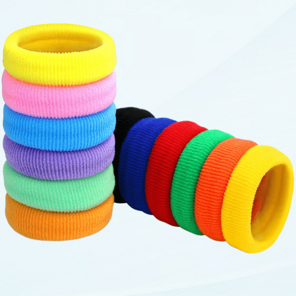 Large Stretch Thick Hair Ties for All Hair Types Terry Cloth Hair Ponies Elastics Ponytail Holders Knit Hair Scrunchies Hair Accessories for Women Girls Kids 12-Pack