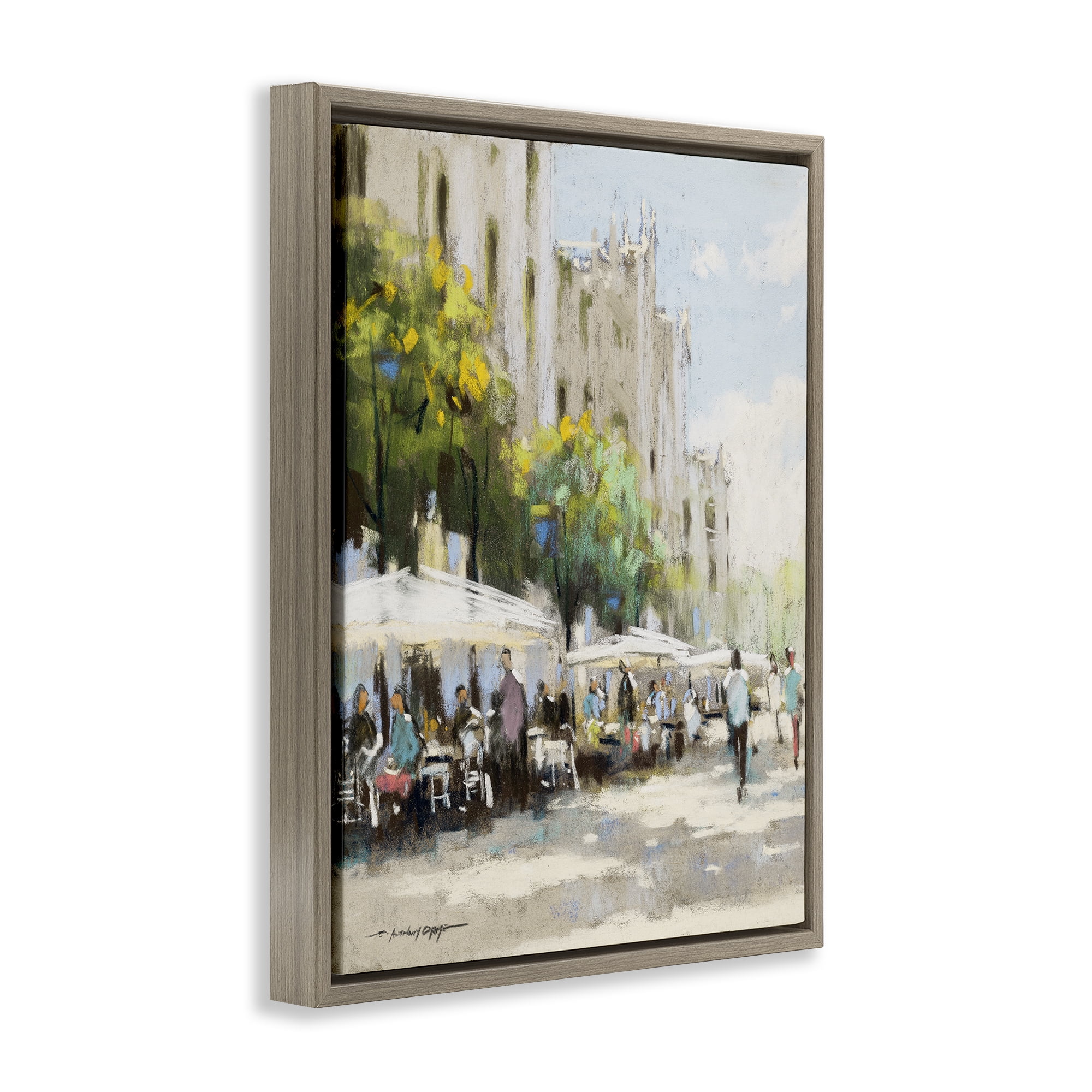 Stupell Industries Street Cafe on Boulevard Brown Framed Floater Canvas Wall Art, design by Anthony Orme