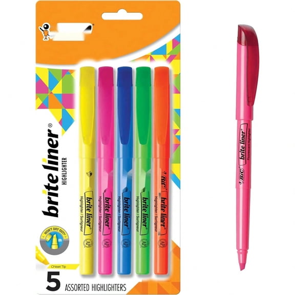 Brite Liner Highlighters, Chisel Tip, 5-Count Pack, Assorted Colors - 1 Count (Pack of 5)