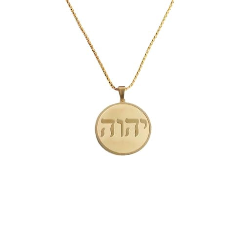 My Daily Styles Stainless Steel Hebrew Tetragrammaton Pendant Necklace – YHWH Sacred Name Medallion, 1.38" Round Charm with 23.6" Chain – Religious Jewelry for Men & Women (Yellow Gold-Tone)