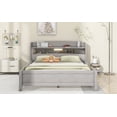 thumbnail image 5 of Full Bed Frame, Double Bed Frame,Wood Full Size Platform Bed with Built-in LED Light, Storage Headboard and Guardrail, Antique Grey, 5 of 11