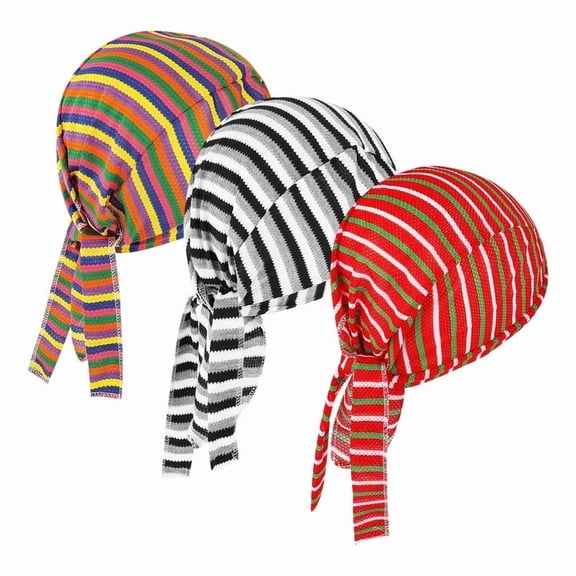 Wowstyle 3 Pcs Do Rags for Women Skull Cap Durag Colorful Stripes Hat Beanie Head Scarf Sweat Doo Rags Helmet Liner Cycling Sports Bandana