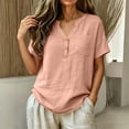 thumbnail image 5 of Rciityk Womens Summer Tops Solid V Neck Short Sleeve Linen Shirts Loose Fit Chest Pocket Casual Blouses - Daily Wear, 5 of 7