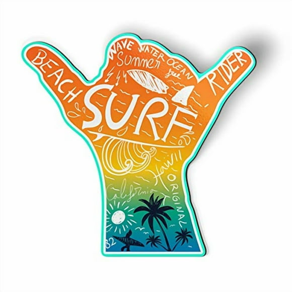 Surf Shaka Hang Ten Catch The Wave - 5.5" Magnet for Car Locker Refrigerator