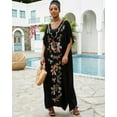 thumbnail image 2 of Edolynsa Floral Embroidered Kaftan Dress Black Swimwear Cover up Elegant Short Sleeve Summer Outfit, 2 of 8
