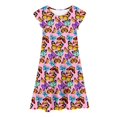 thumbnail image 1 of MIASHUI Robe à Manches Volantées pour Filles Tenue Décontractée d'Été Fête Imprimé Coloré Taille Élastique Confortable Robe pour Enfants Rose, 6-7 Ans, 1 of 6